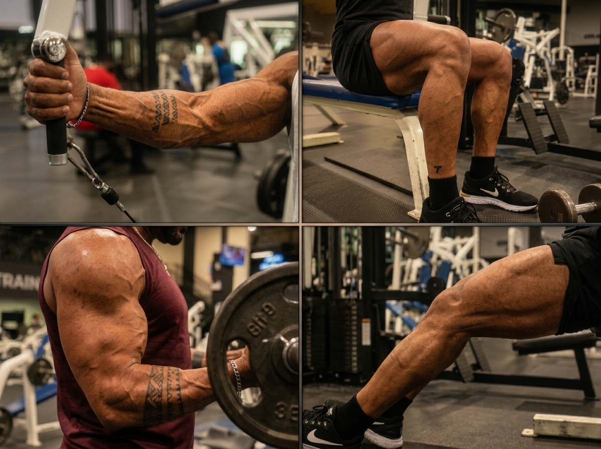 Strength training details — cable work, dumbbells and leg training